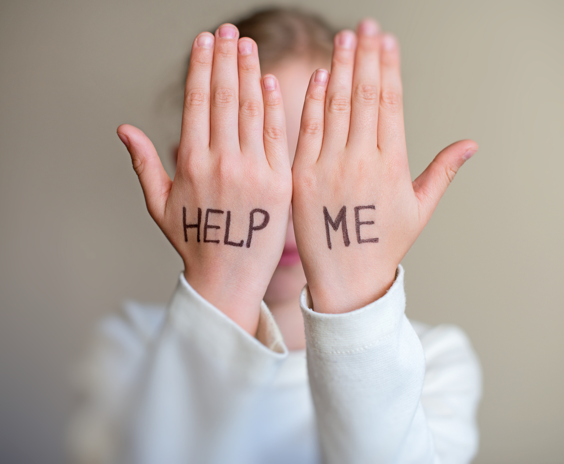 Child need help. Violence concept.